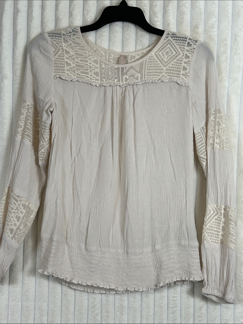 Women's boho Cream Embroidered Peasant Blouse